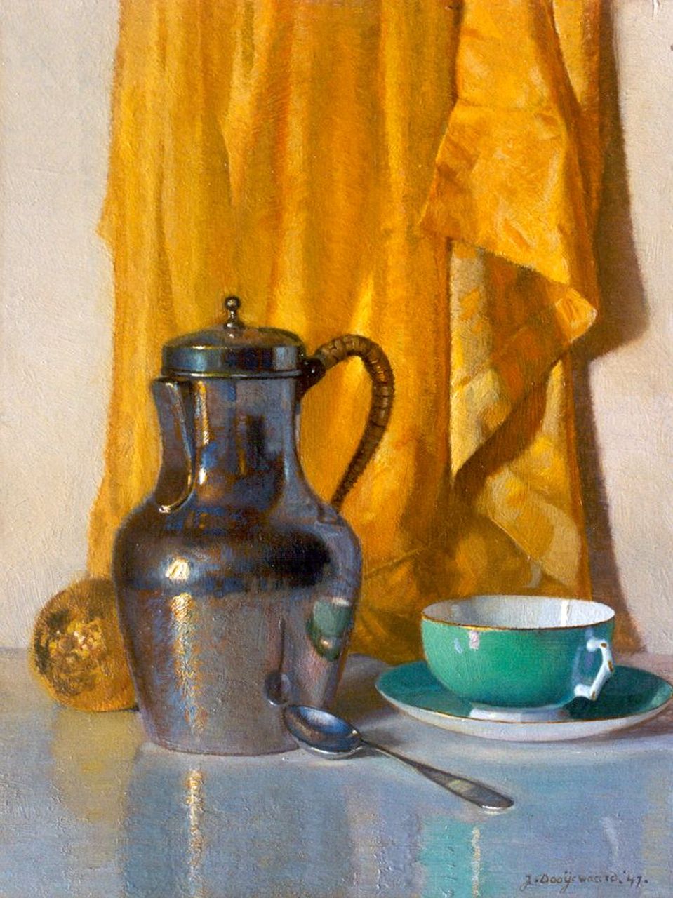 Dooijewaard J.  | Jacob 'Jaap' Dooijewaard, A still life with a jug and a green cup, 34,0 x 25,5 cm, signed l.r. und dated '47