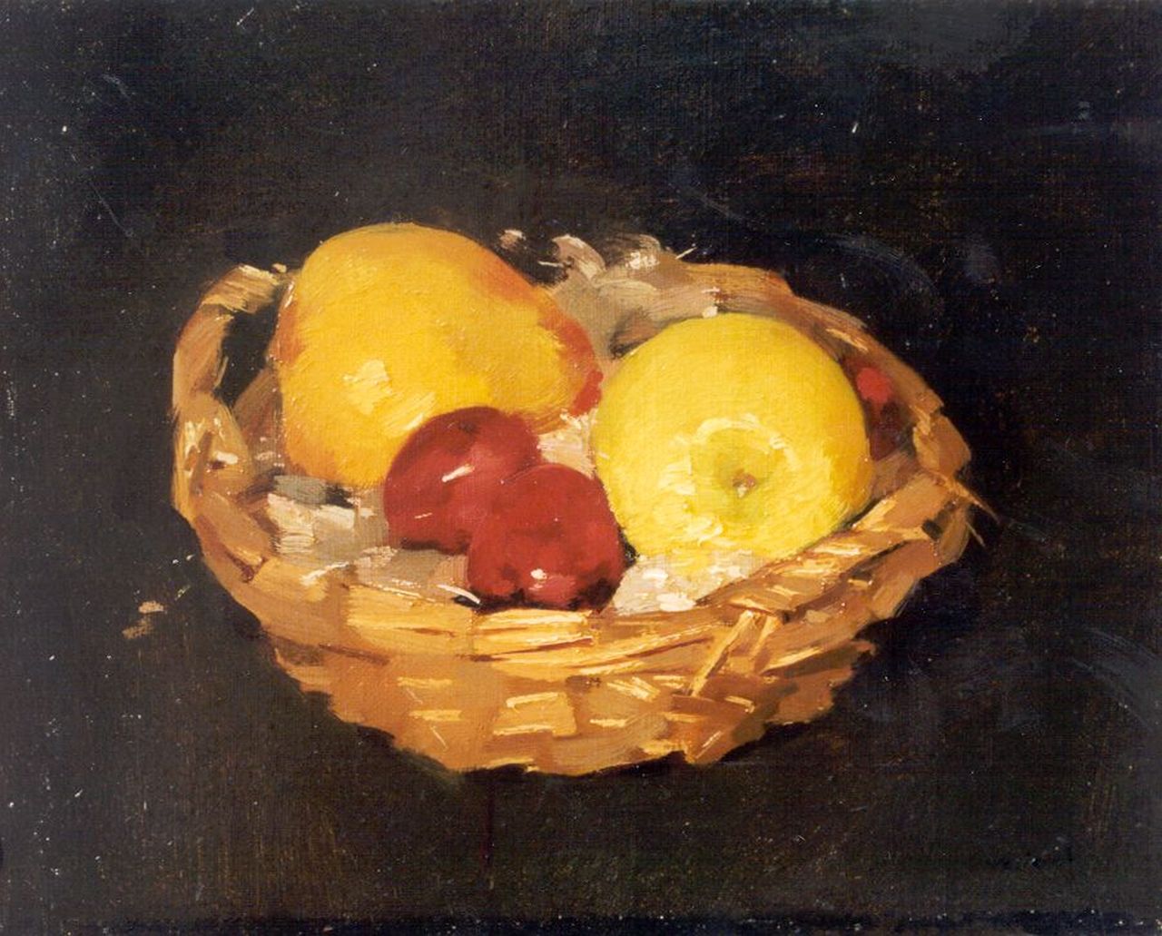 Verdonk F.W.  | Frederik Willem 'Frits' Verdonk, Fruit in a basket, Öl auf Leinwand 24,3 x 30,3 cm, signed l.r.