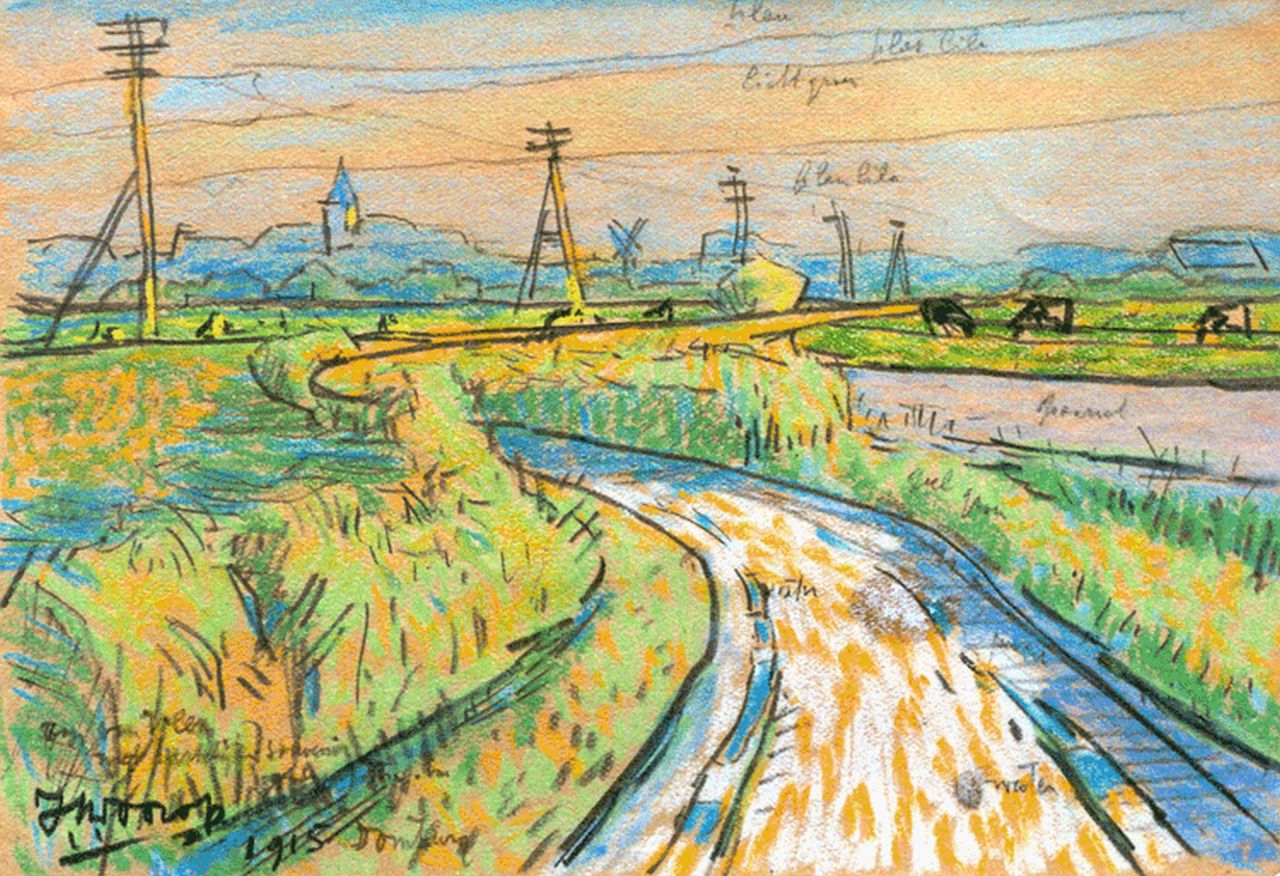 Toorop J.Th.  | Johannes Theodorus 'Jan' Toorop, A country road, Bleistift und Pastell auf Papier 11,3 x 16,7 cm, Unterzeichnet l.u. und datiert 1915