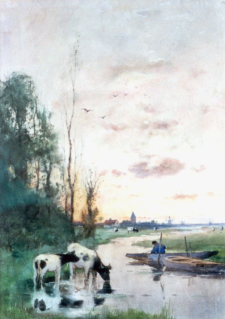 Rip W.C.  | 'Willem' Cornelis Rip, A river landscape, Aquarell auf Papier 50,5 x 35,2 cm, signed l.c.