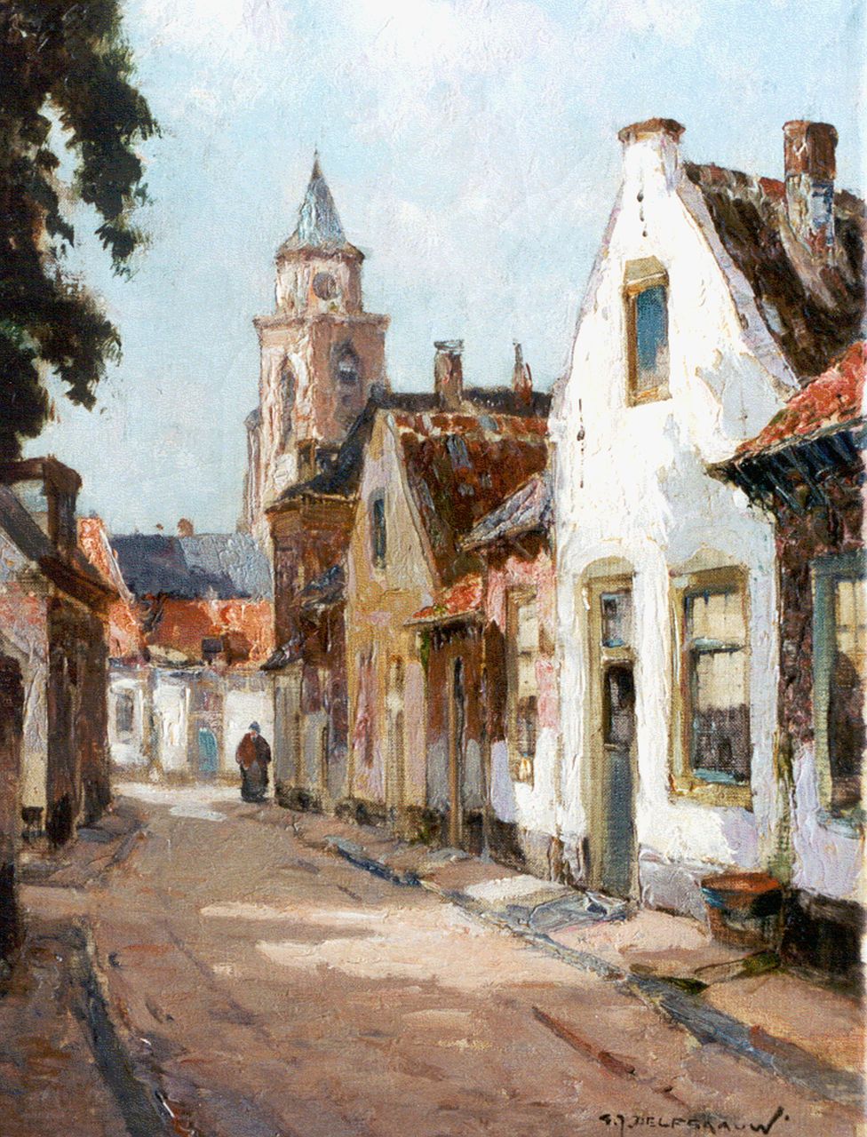 Delfgaauw G.J.  | Gerardus Johannes 'Gerard' Delfgaauw, A sunlit street, Öl auf Leinwand 40,1 x 30,4 cm, signed l.r.