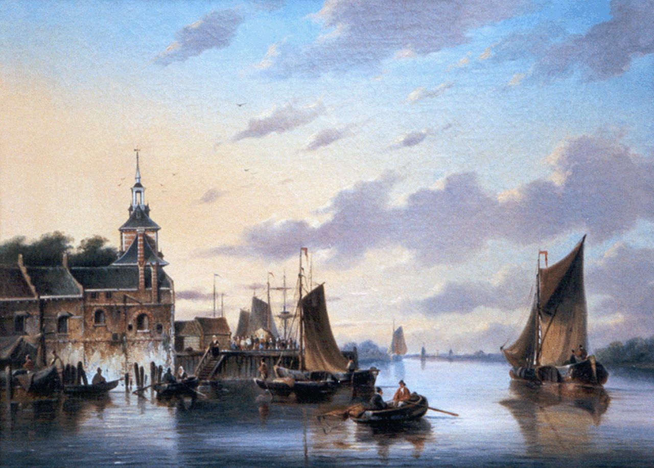 Hendriks G.  | Gerardus 'George Henry' Hendriks, The river Maas, with 'De Oude Hoofdpoort', Rotterdam, Öl auf Leinwand 42,2 x 55,8 cm