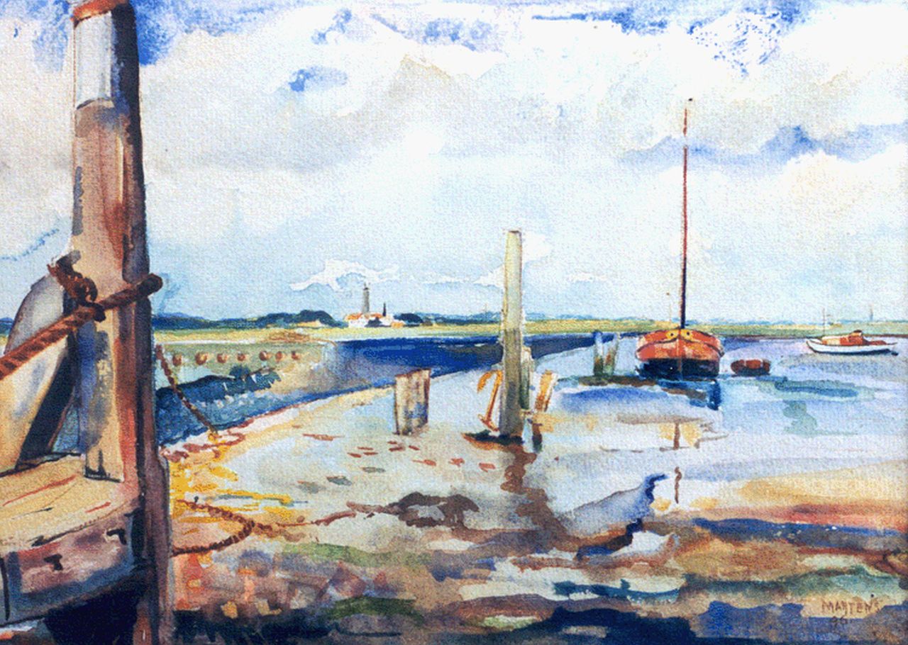 Martens G.G.  | Gijsbert 'George' Martens, Low tide, Schiermonnikoog, Aquarell auf Papier 27,5 x 38,0 cm, signed l.r. und dated '46
