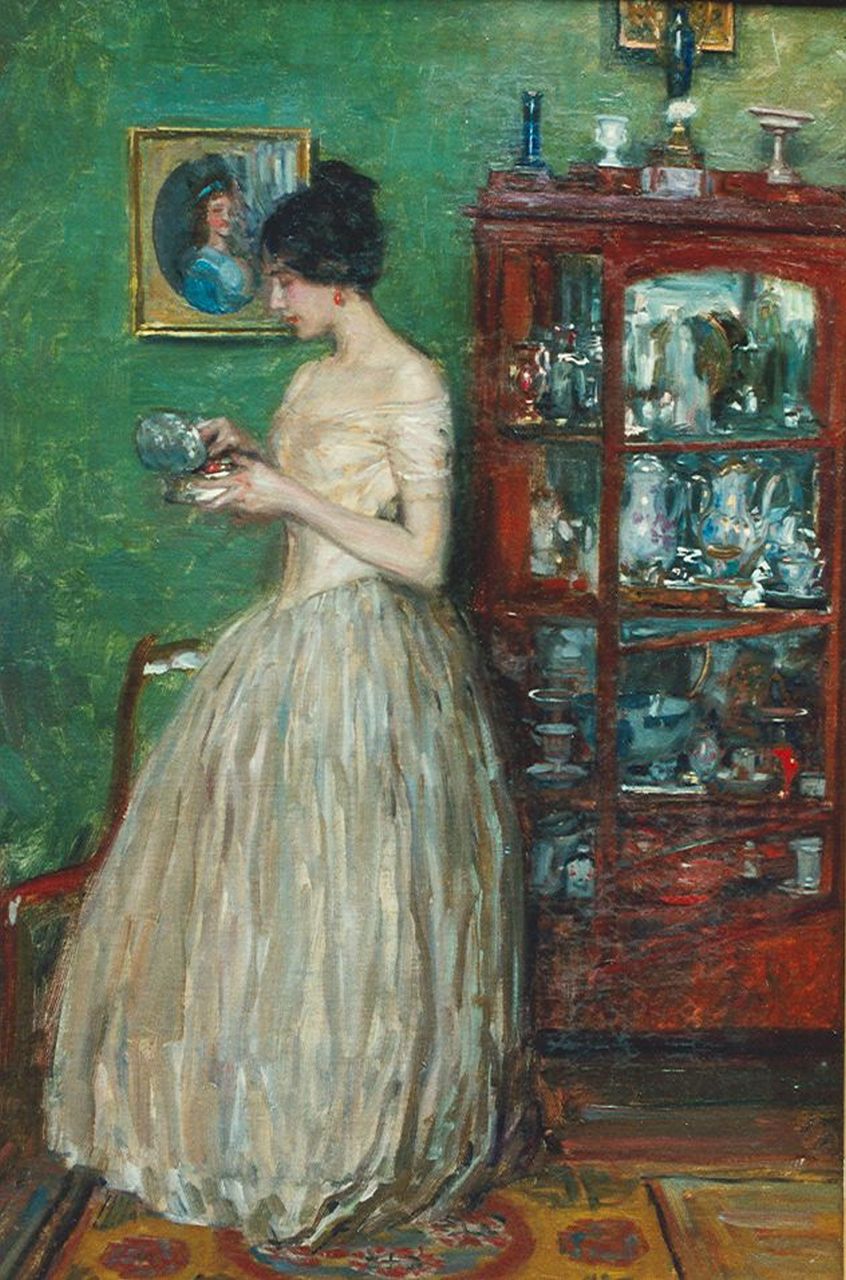 Franz Skarbina | Elegant lady in an evening dress, Öl auf Leinwand, 63,5 x 43,0 cm, signed l.l.