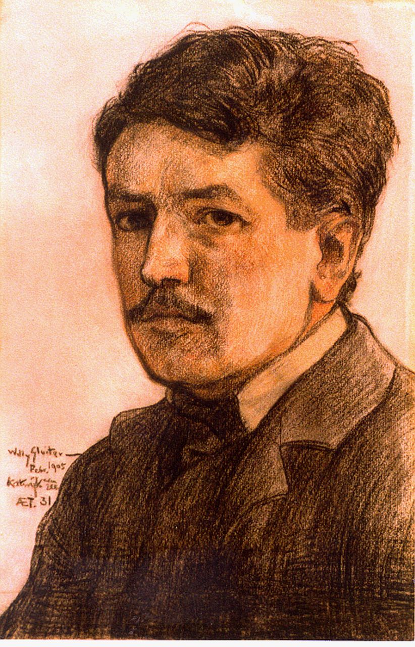 Sluiter J.W.  | Jan Willem 'Willy' Sluiter, Self-portrait, Febr. 1905, Zeichnung auf Papier 26,0 x 20,0 cm, signed l.l.