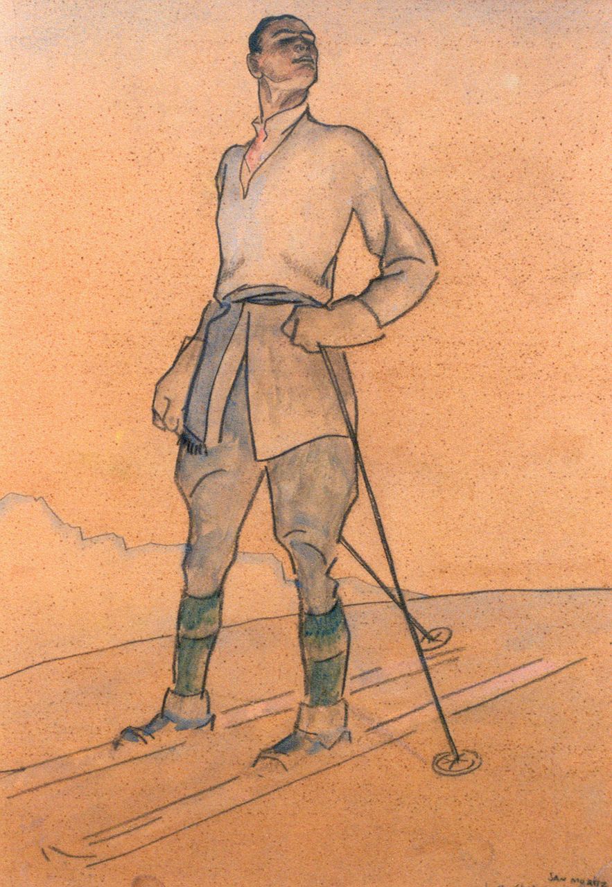 Sluiter J.W.  | Jan Willem 'Willy' Sluiter, Skier, St.-Moritz, Pastell und Aquarell auf Papier 43,0 x 32,5 cm, signed l.r. und dated 1-'21