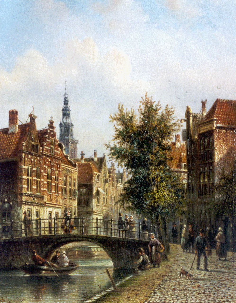 Spohler J.F.  | Johannes Franciscus Spohler, View of Amsterdam, with the Oude Kerk in the distance, Öl auf Holz 20,3 x 15,7 cm, signed l.l.