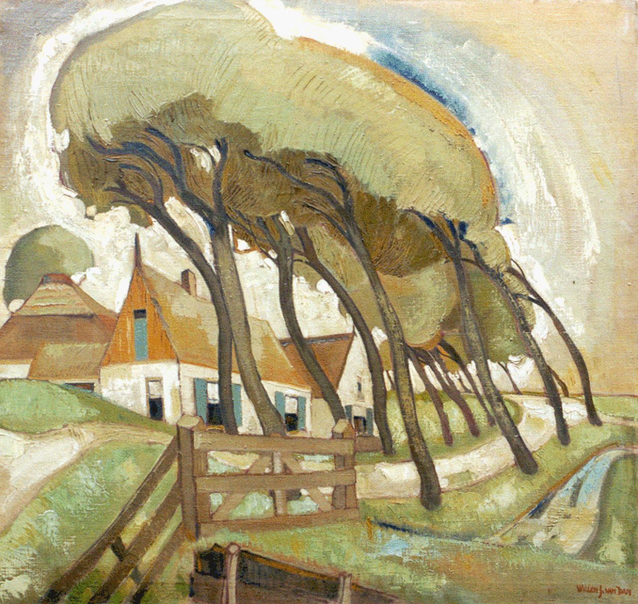 Dam W.J. van | Willem Jan van Dam, A farm in a landscape, Öl auf Leinwand 94,9 x 100,5 cm, signed l.r.