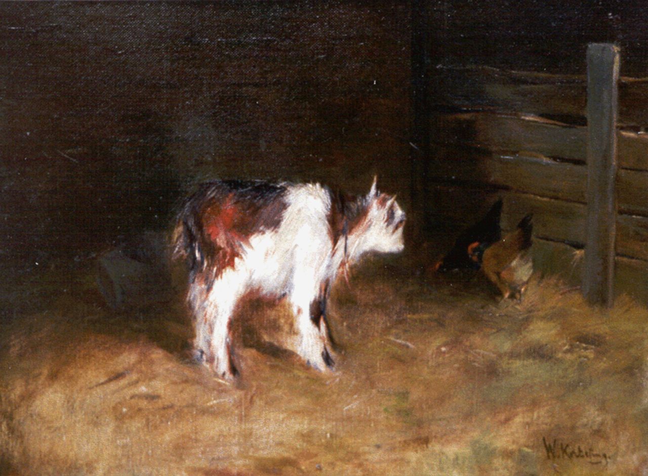 Korteling W.  | Willem Korteling, A goat and chicken, Öl auf Leinwand 31,0 x 40,1 cm, signed l.r.