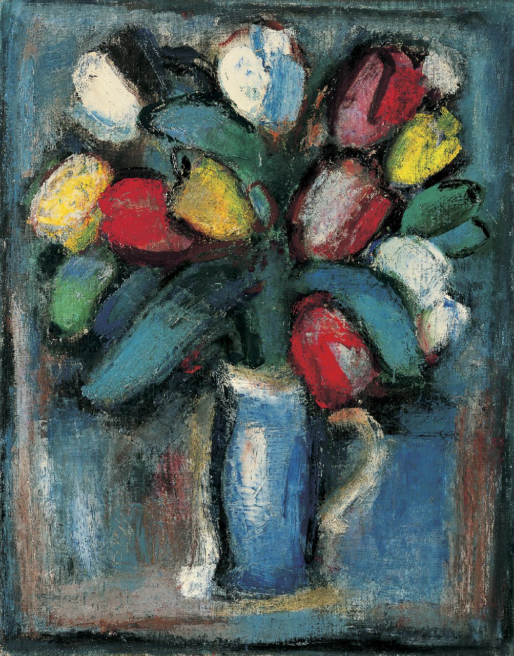 Nanninga J.  | Jacob 'Jaap' Nanninga, Tulips in a vase, Öl auf Leinwand 50,5 x 40,5 cm, signed l.r. und painted circa 1946-1948
