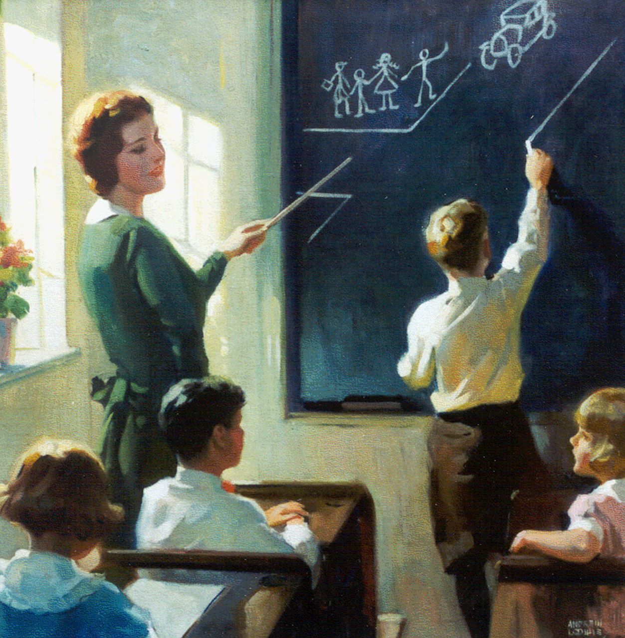 Andrew Loomis | Learning the traffic rules, Öl auf Leinwand Malereifaser, 54,8 x 53,3 cm, signed l.r.