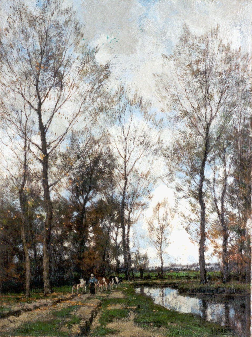 Gorter A.M.  | 'Arnold' Marc Gorter, Shepherdess with cattle in an autumn landscape, Öl auf Leinwand 50,8 x 37,8 cm, signed l.r.