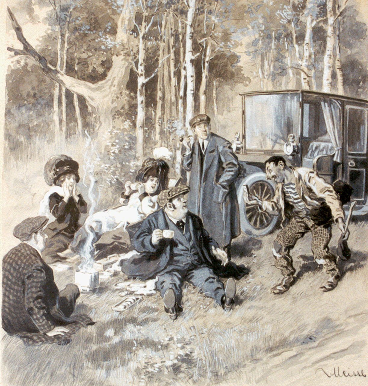 Meissl A.E. Ritter von  | August Meissl, A tramp, Bleistift und Gouache auf Papier 35,0 x 32,5 cm, signed l.r. und dated on the reverse 1910