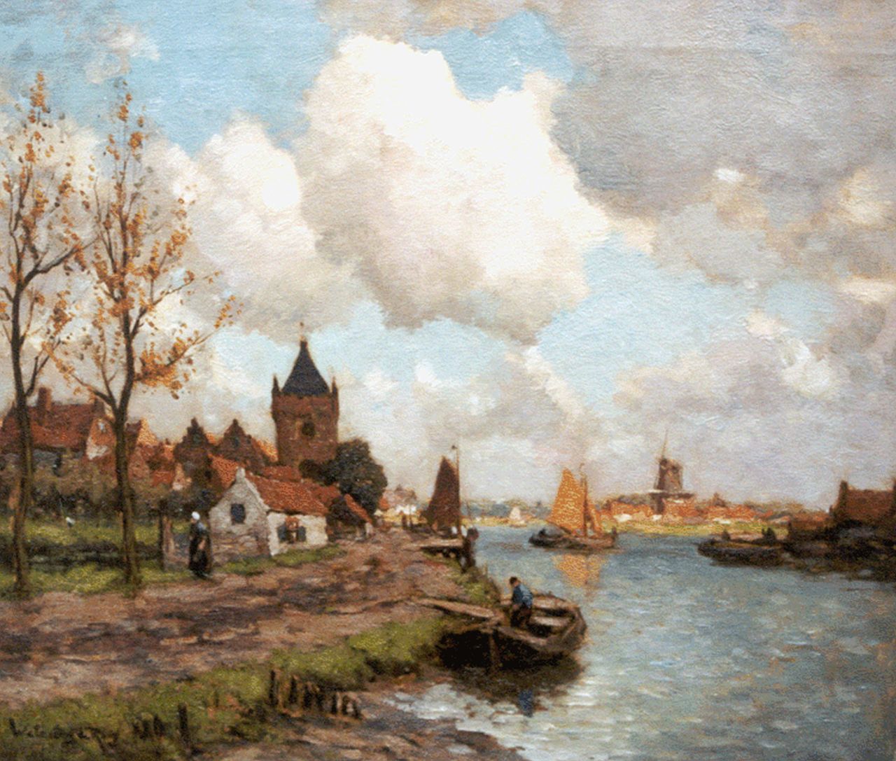Wetering de Rooij J.E. van de | Johannes Embrosius van de Wetering de Rooij, A view of the river Lek, with Vianen beyond, Öl auf Leinwand 50,6 x 60,3 cm, signed l.l.