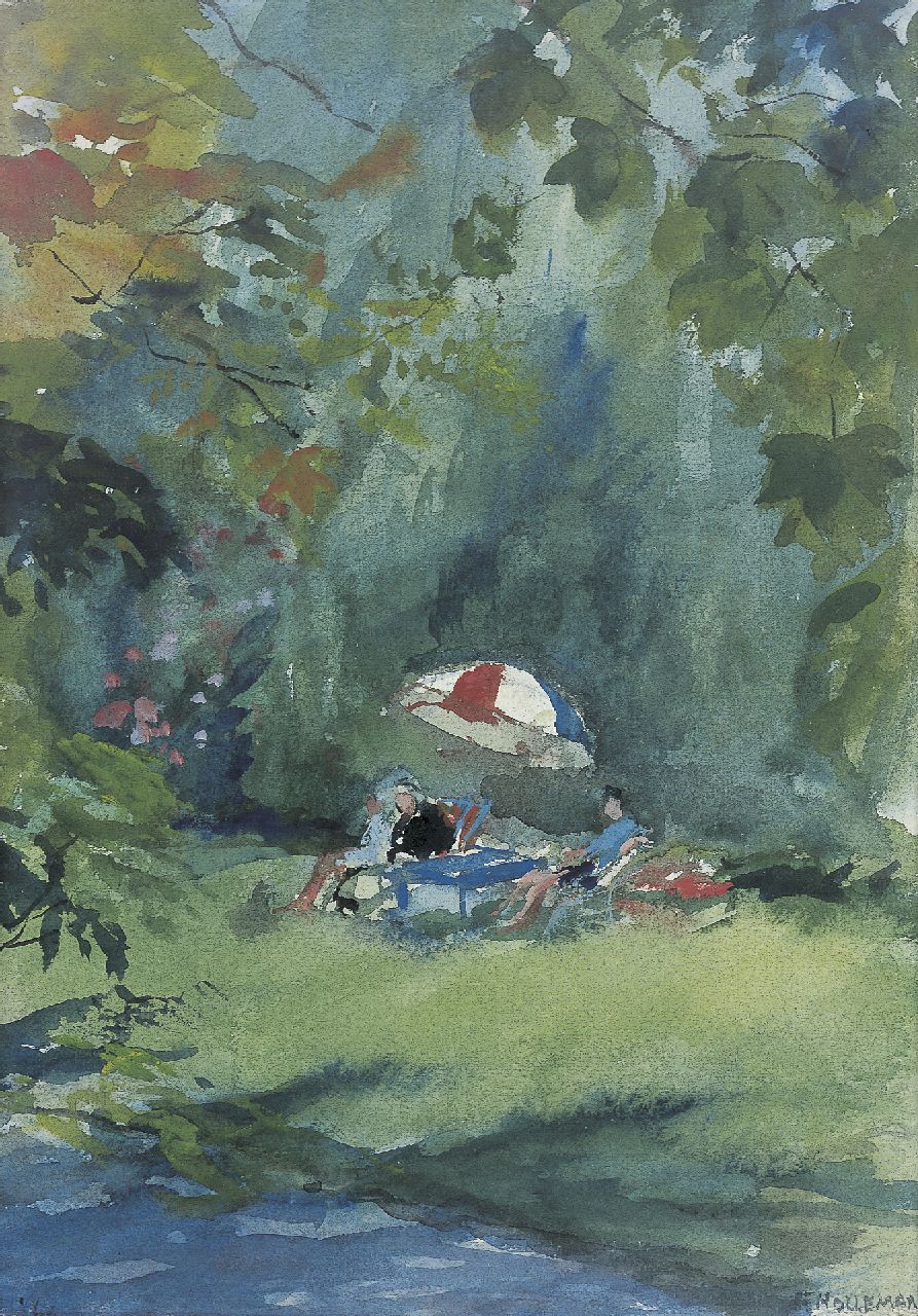 Holleman F.  | Frida Holleman, A picnic, Aquarell auf Papier 31,0 x 22,0 cm, signed l.r. und dated '63