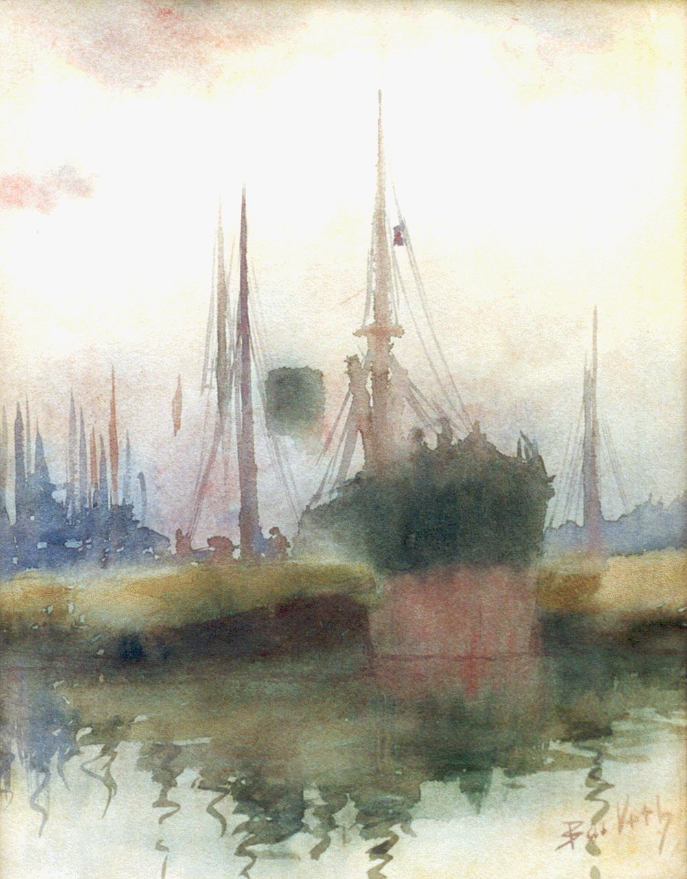 Veth B.  | Bastiaan 'Bas' Veth, A harbour view, Aquarell auf Papier 36,0 x 28,0 cm, signed l.r. und dated on the reverse '91