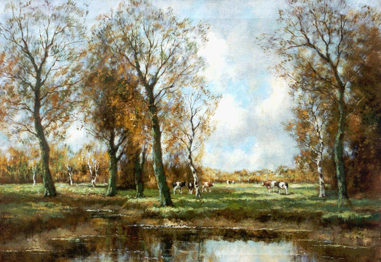 Bouter C.W.  | Cornelis Wouter 'Cor' Bouter, Cows in an autumn landscape, Öl auf Leinwand 51,0 x 71,2 cm, signed l.r. 'W. Hendriks'