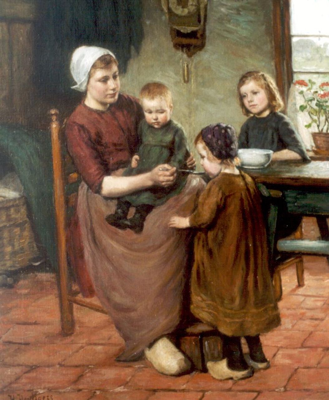 Heijligers H.  | Hendrik 'Henri' Heijligers, Dinner time, Öl auf Leinwand 65,7 x 55,5 cm, signed l.l.