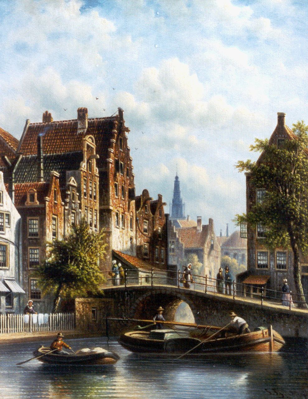 Spohler J.F.  | Johannes Franciscus Spohler, A sunlit town, with the Zuiderkerk, Amsterdam, Öl auf Holz 26,2 x 20,7 cm, signed l.r.