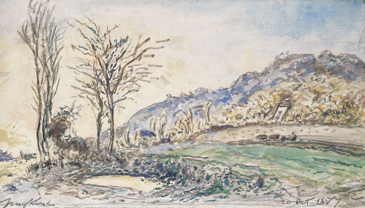 Jongkind J.B.  | Johan Barthold Jongkind, Landscape near Grenoble, Kreide und Aquarell auf Papier 17,0 x 30,0 cm, signed l.l. und dated 20 Oct. 1877