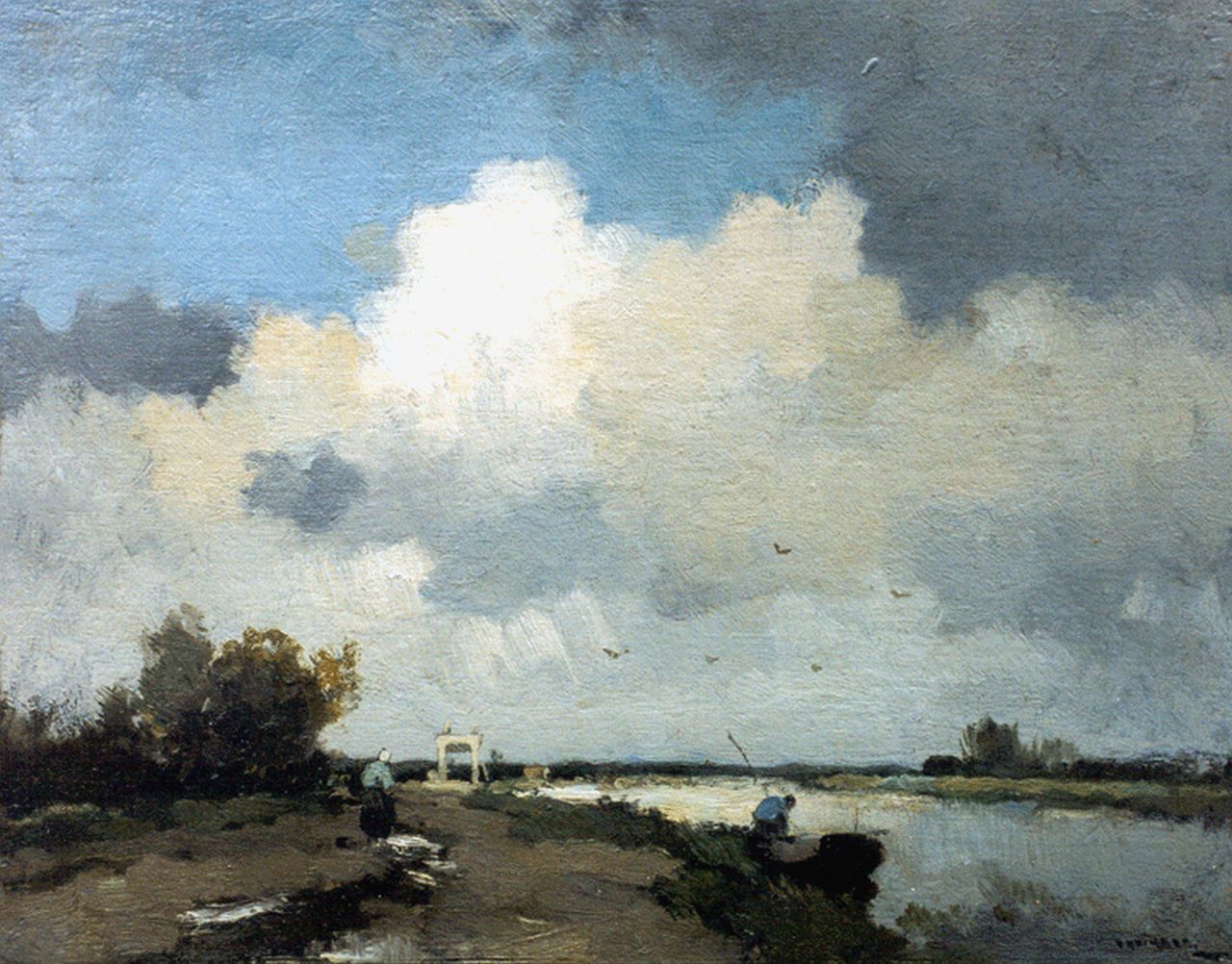 Knikker A.  | Aris Knikker, A draw-bridge in a polder landscape, Öl auf Malereifaser 25,0 x 31,2 cm, signed l.r.