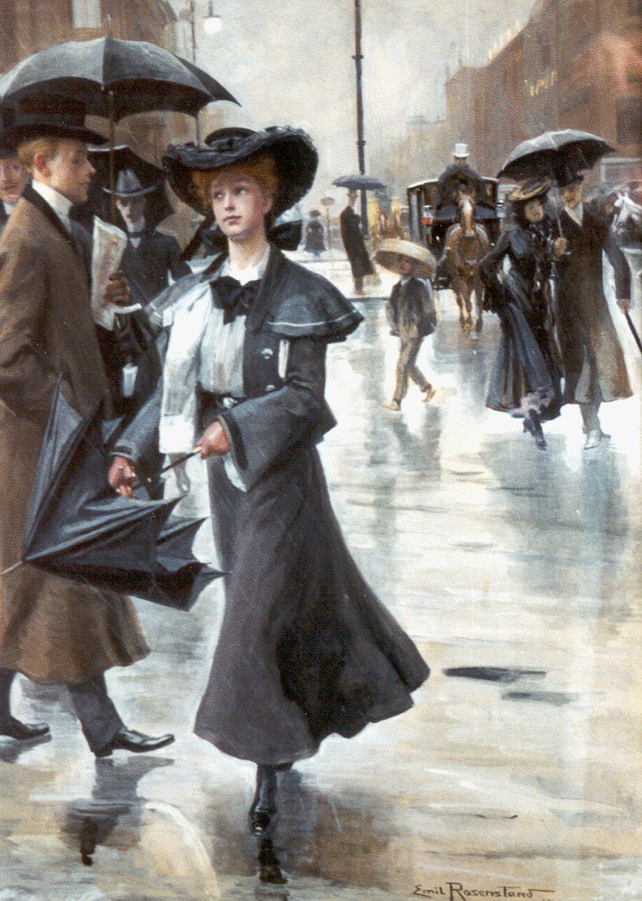 Rosenstand C.E.  | Christian 'Emil' Rosenstand, Rainy weather, Gouache auf Papier 61,0 x 44,5 cm, signed l.r. und dated 1903