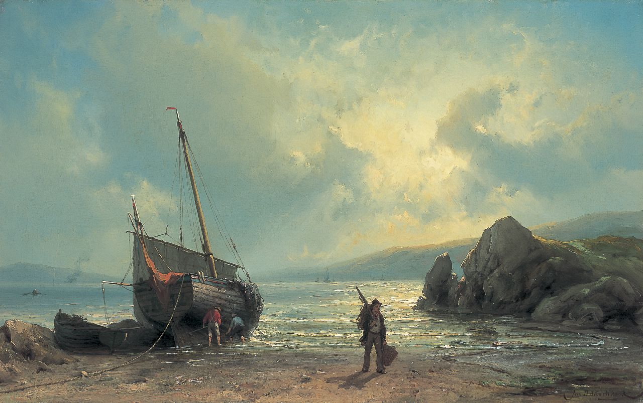 Koekkoek J.H.B.  | Johannes Hermanus Barend 'Jan H.B.' Koekkoek, A fishing boat on the beach, Öl auf Leinwand 42,0 x 67,2 cm, signed l.r.