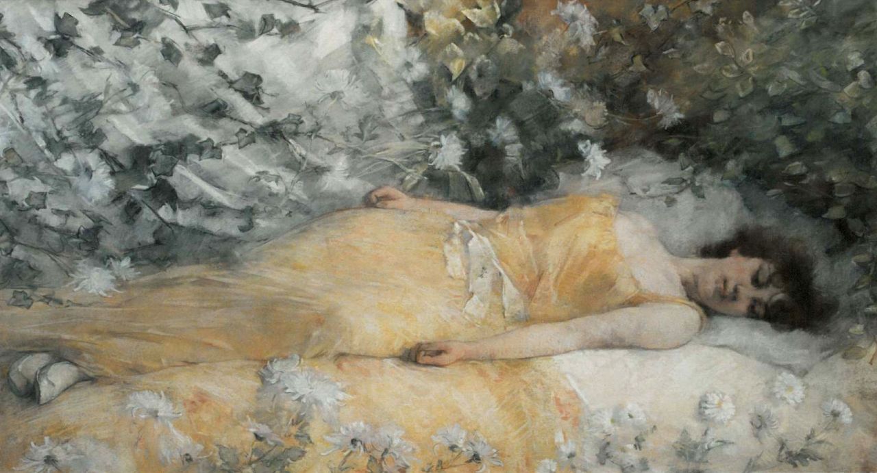Muller G.G.  | 'Gerard' Gustaaf Muller, A serene sleep, Aquarell auf Papier 58,0 x 101,2 cm, signed l.l.