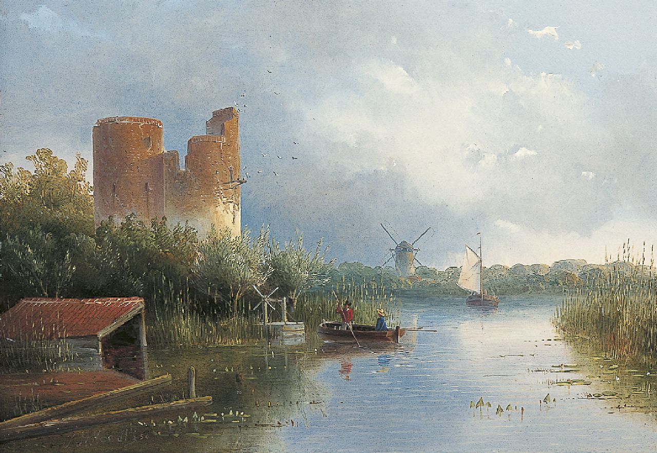 Hoedt J.H.W.  | Jan Hendrik Willem Hoedt, A river landscape with fishermen, Öl auf Holz 21,9 x 30,9 cm, signed l.l. und dated '50