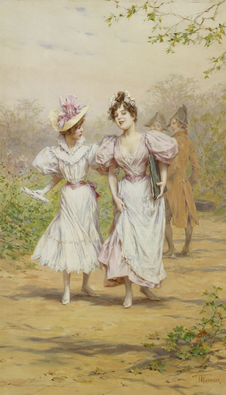 Kaemmerer F.H.  | Frederik Hendrik Kaemmerer, Elegant young ladies, Öl auf Leinwand 55,2 x 32,8 cm, signed l.r.