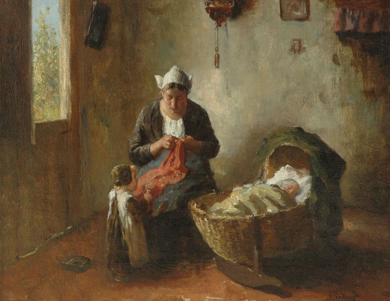 Hoog J.B. de | Johan 'Bernard' de Hoog, Mother with her children, Laren, Öl auf Leinwand 40,0 x 50,4 cm, signed l.r.