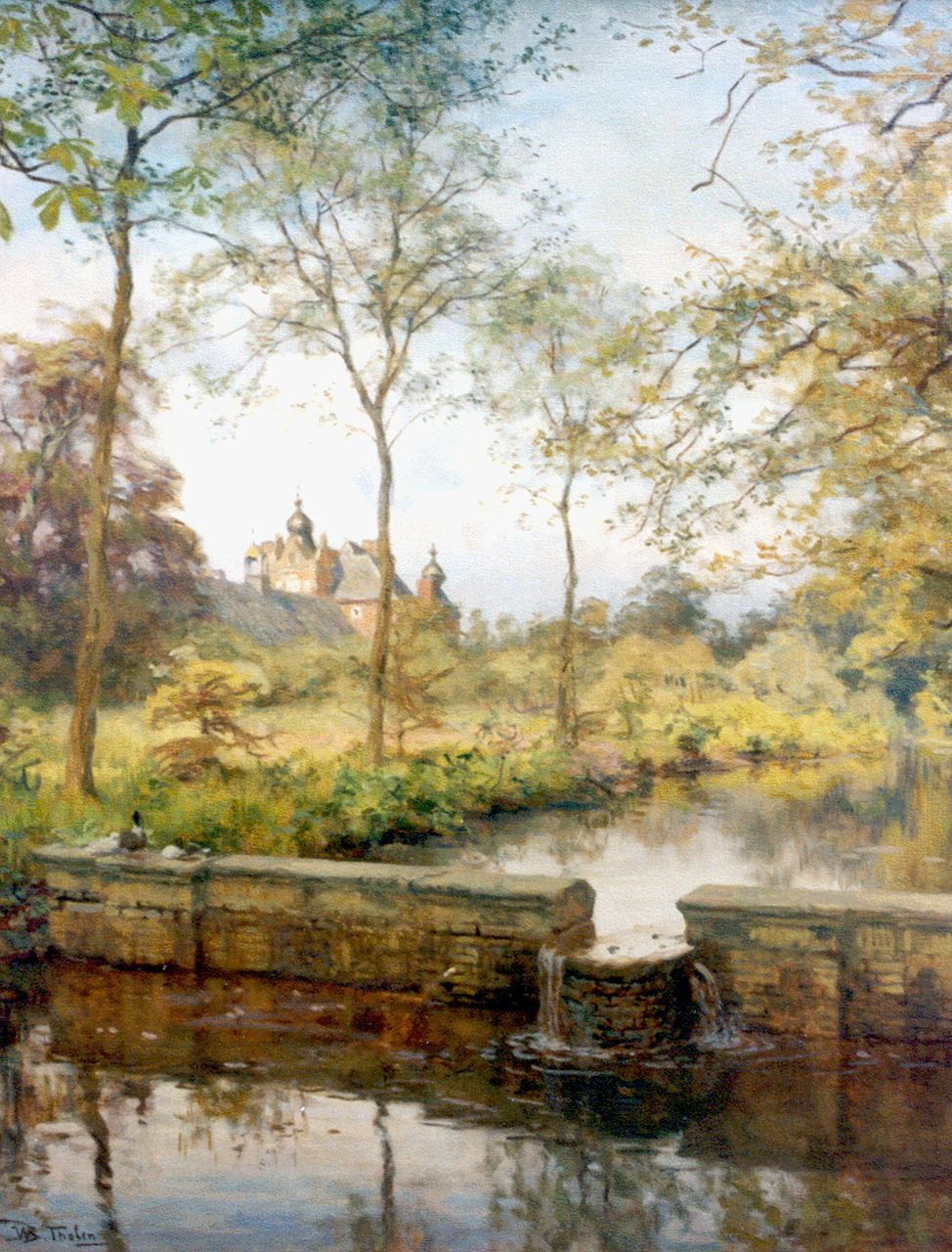 Tholen W.B.  | Willem Bastiaan Tholen, A stream, with 'Huize Cannenburgh' in the distance, Öl auf Leinwand 76,3 x 60,3 cm, signed l.l.