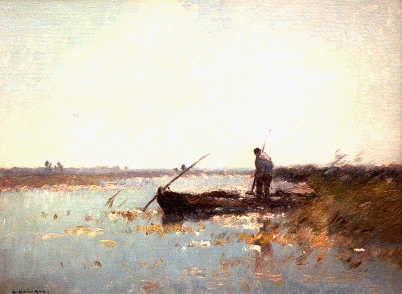 Knikker A.  | Aris Knikker, A fisherman in a flatboat, Öl auf Leinwand 30,7 x 40,3 cm, signed l.l.