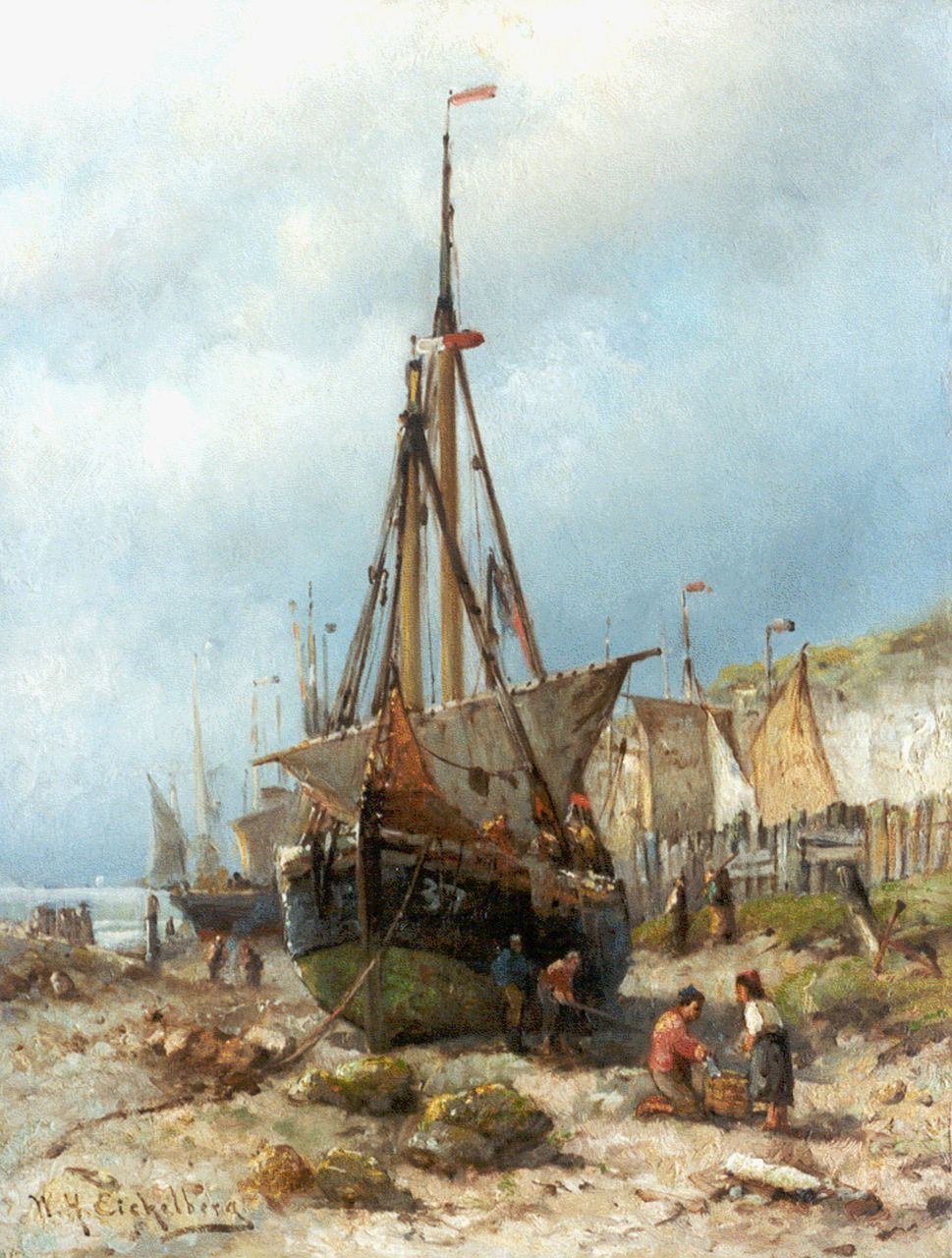 Eickelberg W.H.  | Willem Hendrik Eickelberg, Breton beach scene, Öl auf Holz 35,1 x 26,7 cm, signed l.l.