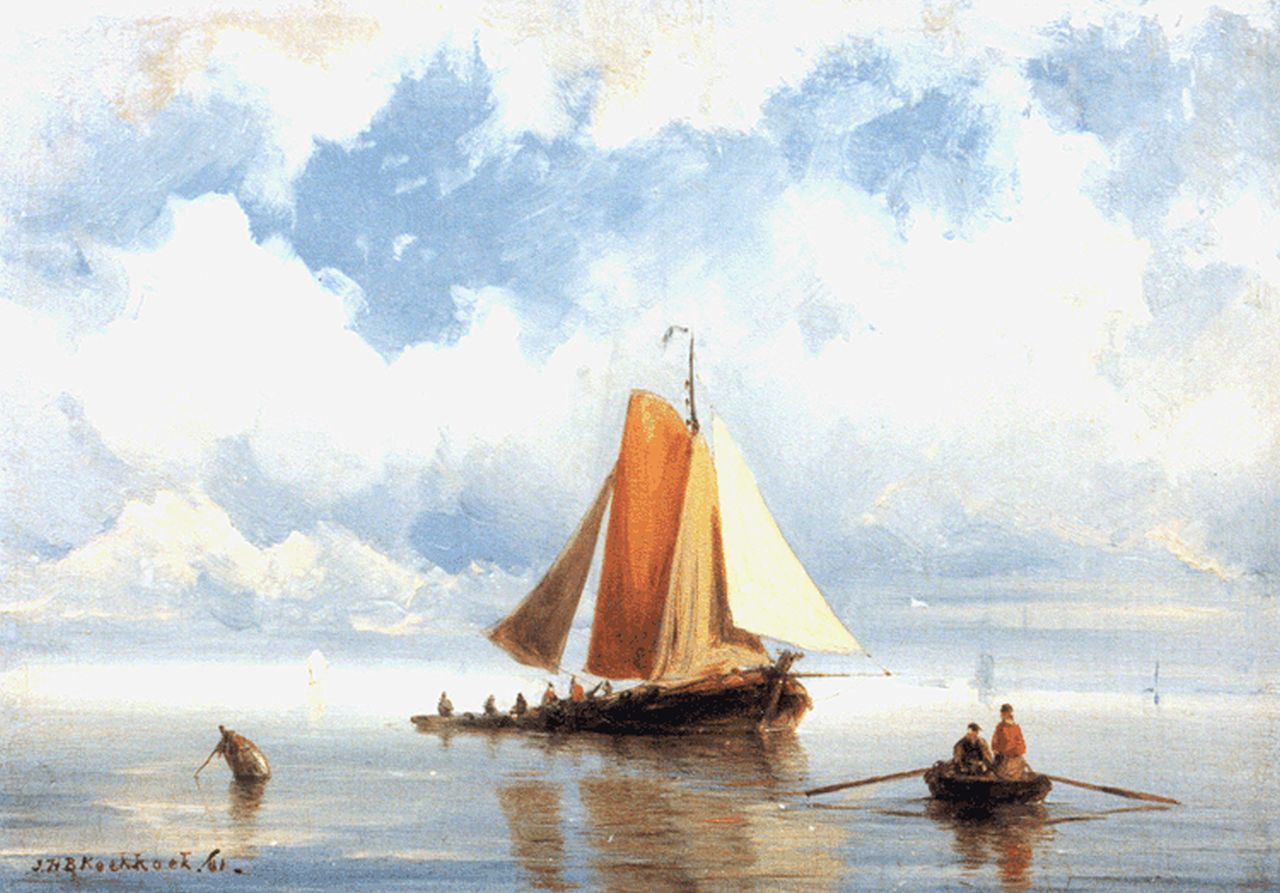 Koekkoek J.H.B.  | Johannes Hermanus Barend 'Jan H.B.' Koekkoek, Shipping in a calm, Öl auf Holz 14,9 x 20,9 cm, signed l.l. und dated '61