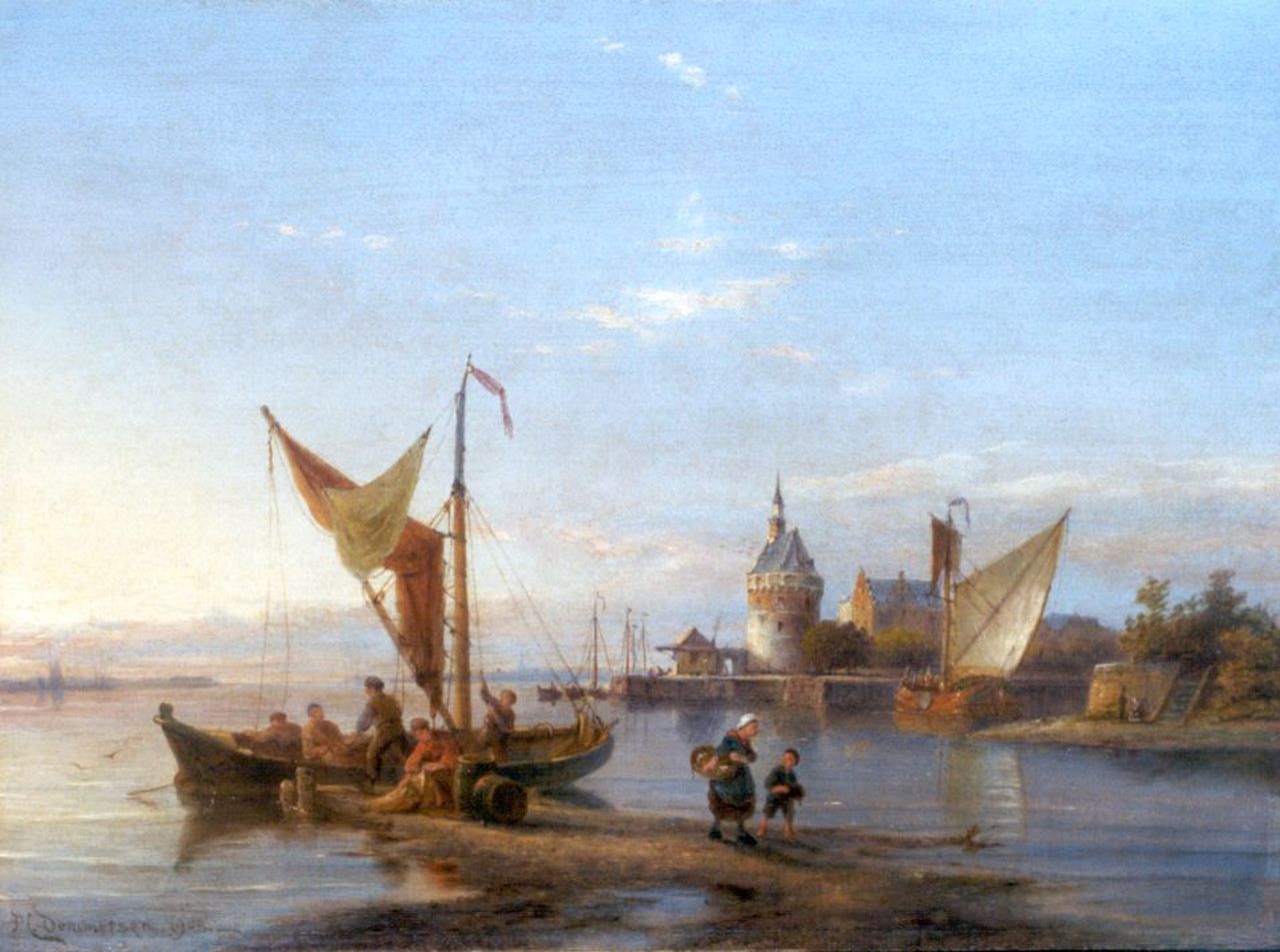 Dommershuijzen P.C.  | Pieter Cornelis Dommershuijzen, A view of the harbor of Hoorn, Öl auf Holz 30,2 x 40,8 cm, signed l.l. und dated 1908