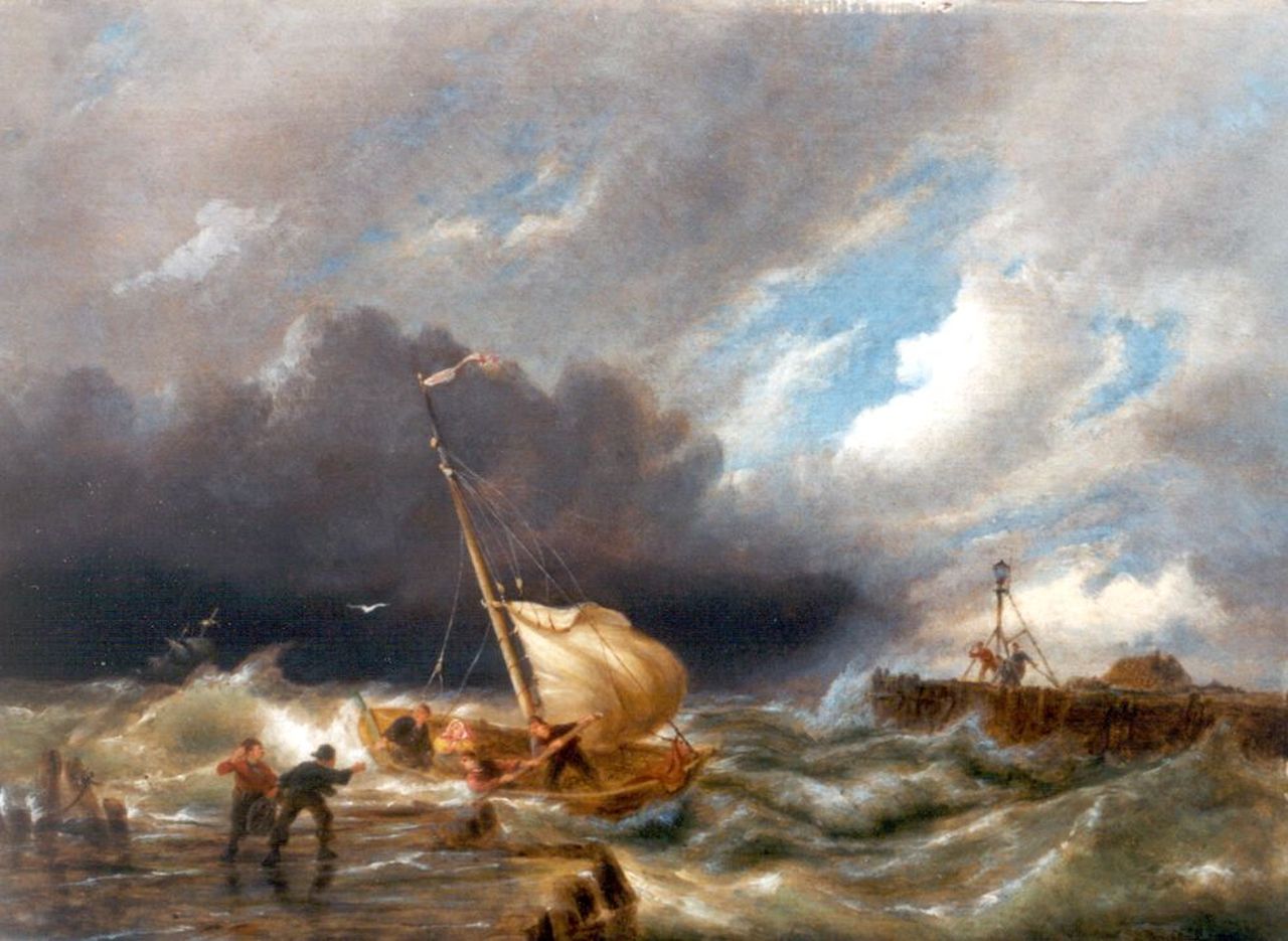 Dommershuijzen P.C.  | Pieter Cornelis Dommershuijzen, Sailing vessels on choppy waters near Muiderberg, Öl auf Holz 30,2 x 40,6 cm, signed l.r. und dated 1908