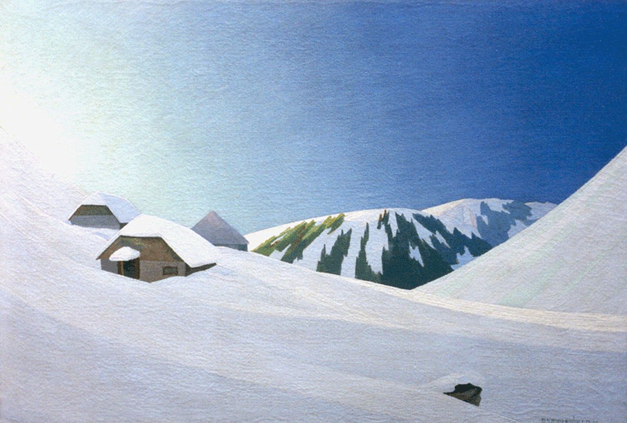 Smorenberg D.  | Dirk Smorenberg, Snow-covered mountainous landscape, Öl auf Leinwand 45,3 x 65,2 cm, signed l.r. und dated '24