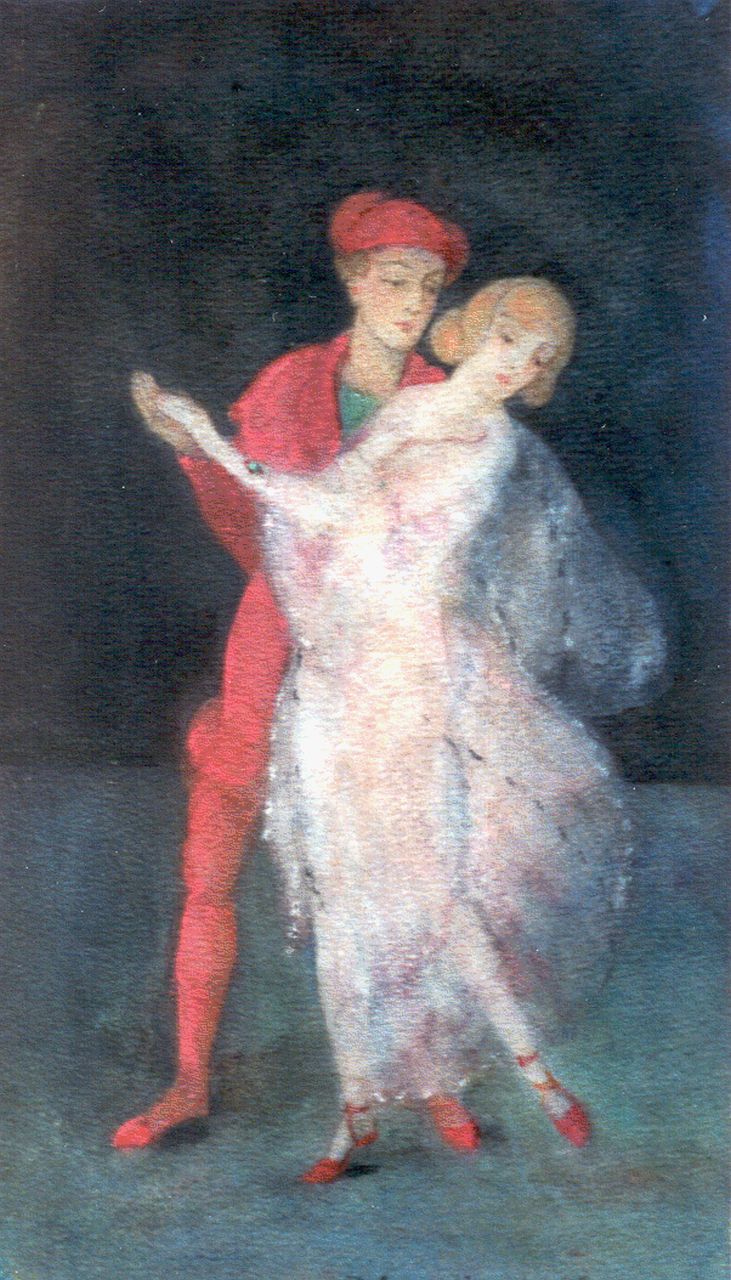 Moor P.C. de | Pieter Cornelis de Moor, Dancing couple, Aquarell und Gouache auf Papier 28,0 x 15,4 cm, signed l.r.