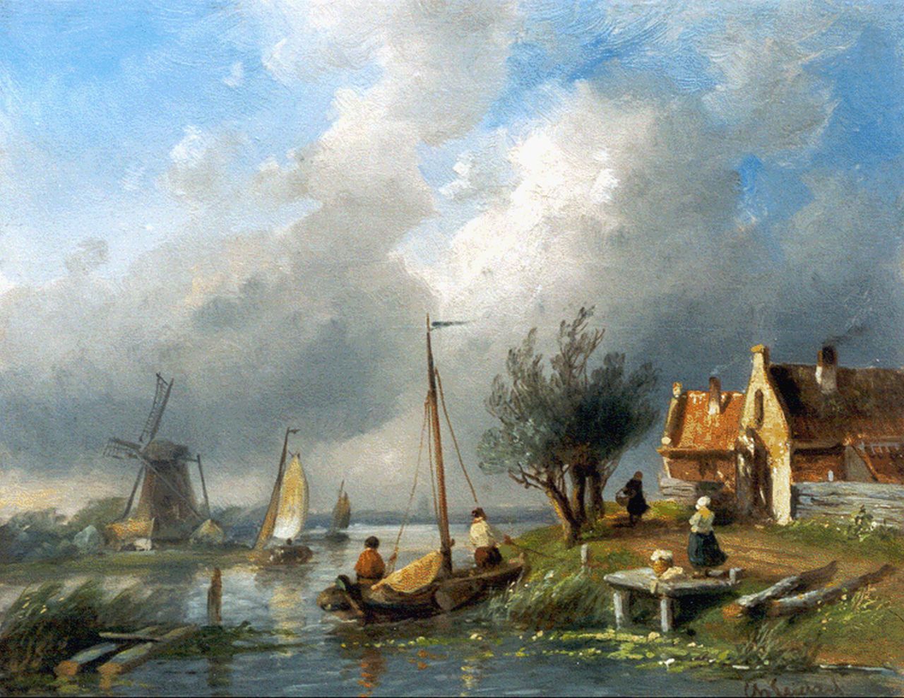 Leickert C.H.J.  | 'Charles' Henri Joseph Leickert, Sailing boats on a canal, Öl auf Holz 21,7 x 27,1 cm, signed l.r.