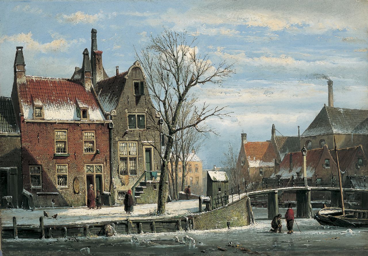 Koekkoek W.  | Willem Koekkoek, A town in winter, Öl auf Leinwand 40,0 x 57,0 cm, painted between 1862-1865