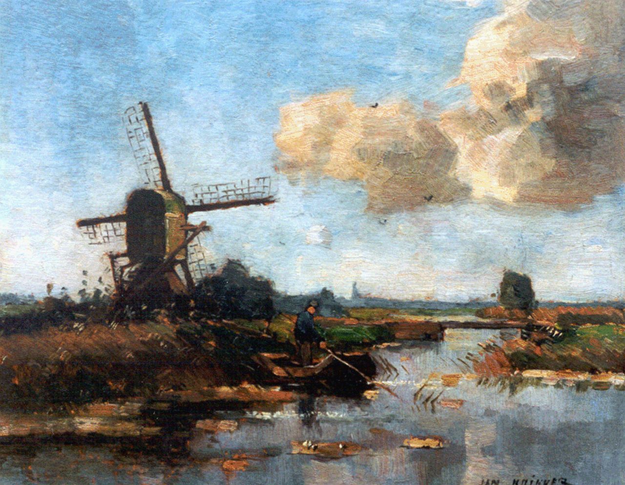 Knikker sr. J.S.  | 'Jan' Simon Knikker sr., A fisherman in a polder landscape, Öl auf Malereifaser 25,3 x 28,1 cm, signed l.r.