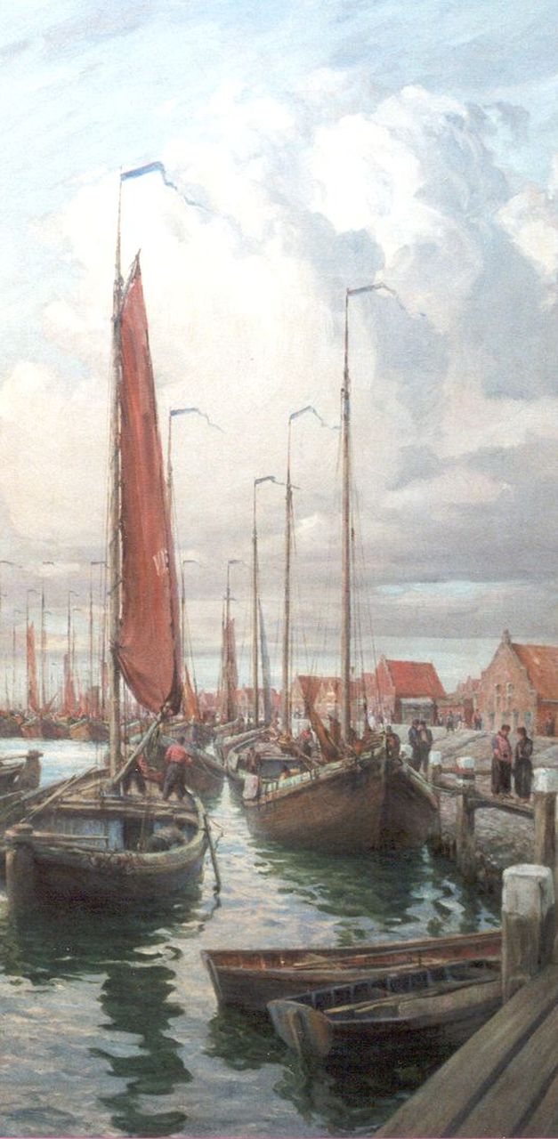 Randall M.  | Maurice Randall, Ships in the harbour of Volendam, Öl auf Leinwand 175,3 x 91,3 cm, signed l.r.