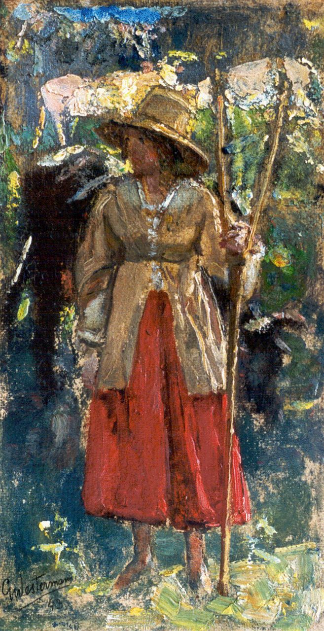 Westermann G.B.J.  | Gerhardus Bernardus Josephus 'Gerard' Westermann, Shepherdess, Öl auf Leinwand auf Pappe 28,2 x 15,5 cm, signed l.l. und dated '43