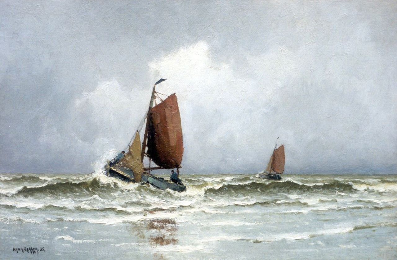 Dekker H.N.  | Henricus Nicolaas 'Henk' Dekker, Shipping in the surf, Öl auf Leinwand 40,2 x 60,3 cm, signed l.l. und dated '35