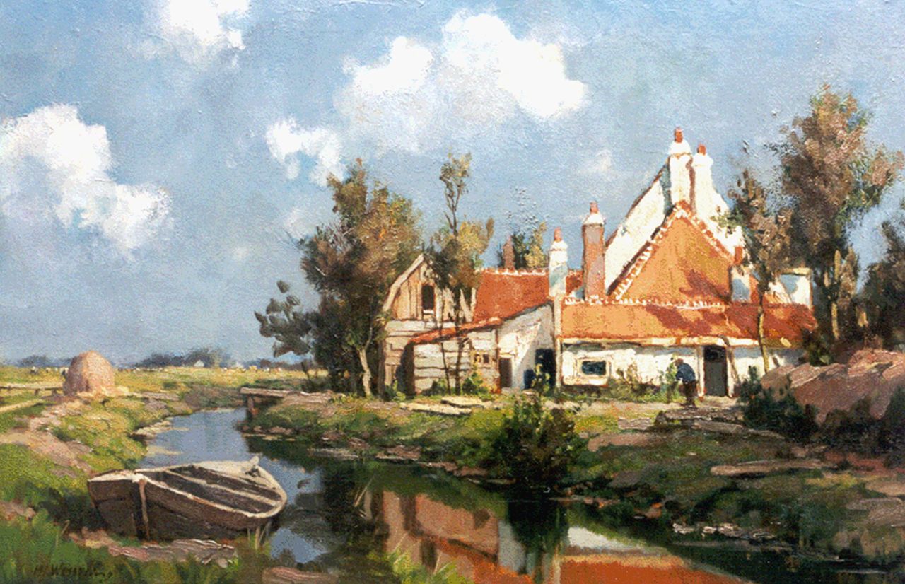 Wesseling H.J.  | Hendrik Jan Wesseling, A farm along a waterway, Öl auf Leinwand 46,9 x 71,9 cm, signed l.l.