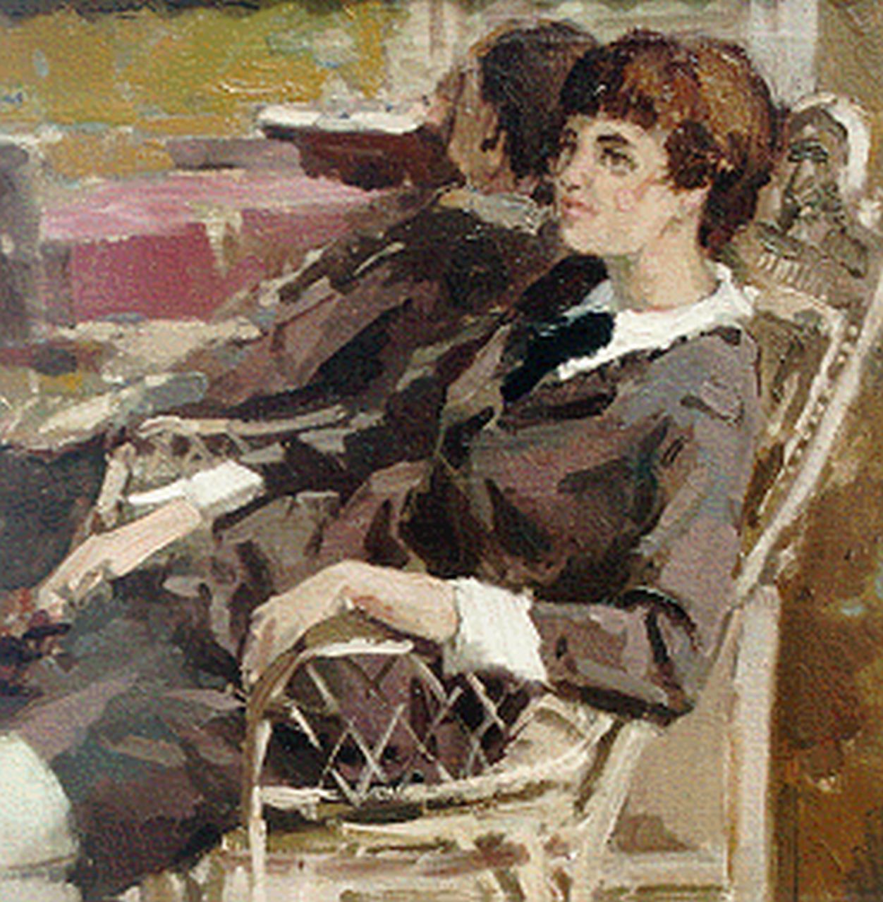 Boer H. de | Hessel de Boer, A seated lady, Öl auf Leinwand 40,0 x 40,0 cm, signed u.l.