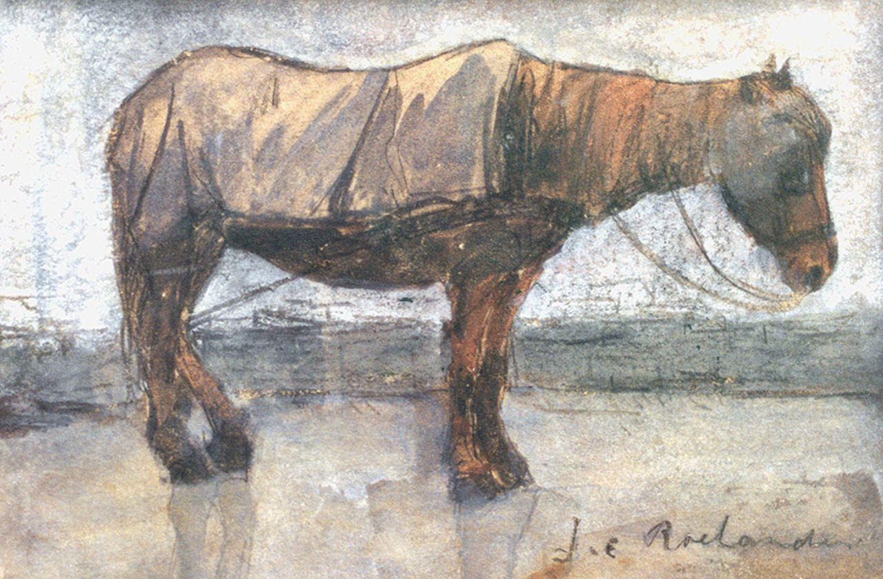 Roelandse J.C.  | Johannes Cornelis Roelandse, A horse, Kreide und Aquarell auf Papier 12,1 x 18,1 cm, signed l.r.