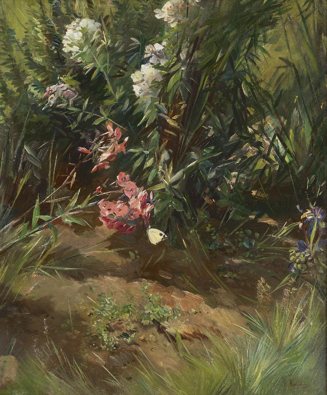 Willem Korteling | Blumen im Gestrüpp mit Schmetterling, Öl auf Leinwand, 60,2 x 50,2 cm, Unterzeichnet r.u.