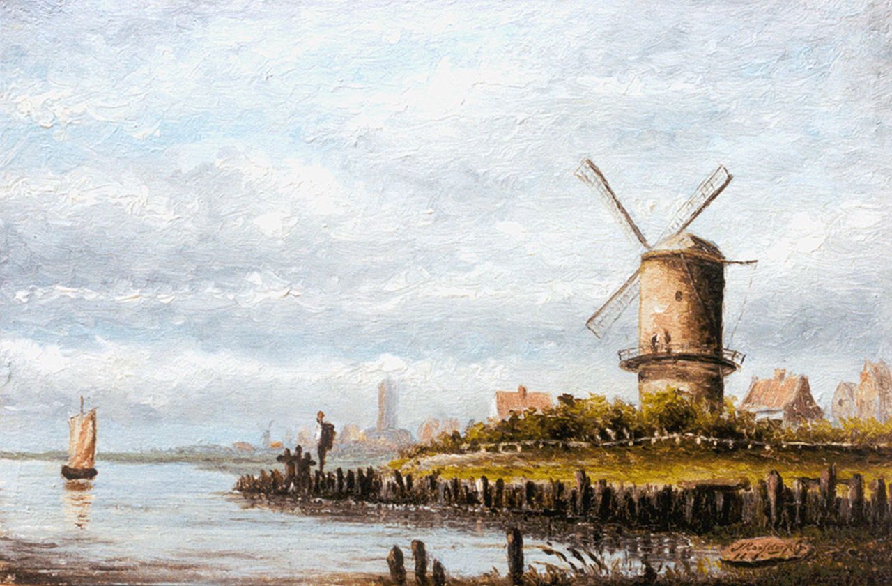 Roosdorp F.  | Frederik Roosdorp, A river landscape, Wijk bij Duurstede, Öl auf Holz 13,1 x 19,9 cm, signed l.r. und indistinctly dated 18..9